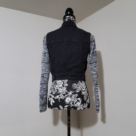 TinselTown Denim Couture Dark Wash Jean Jacket Button Up Knit Sweater Sleeve xs - Picture 5 of 11